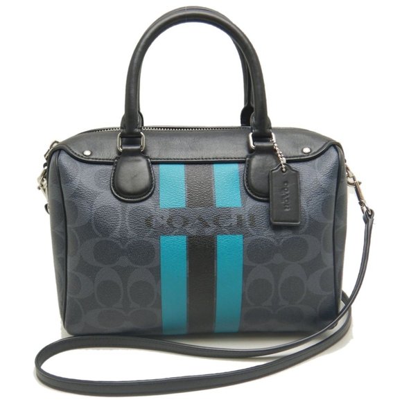 COACH Varsity Mini Bennett Satchel Signature Stripe F38401 Handbag in Black a... - Picture 1 of 10